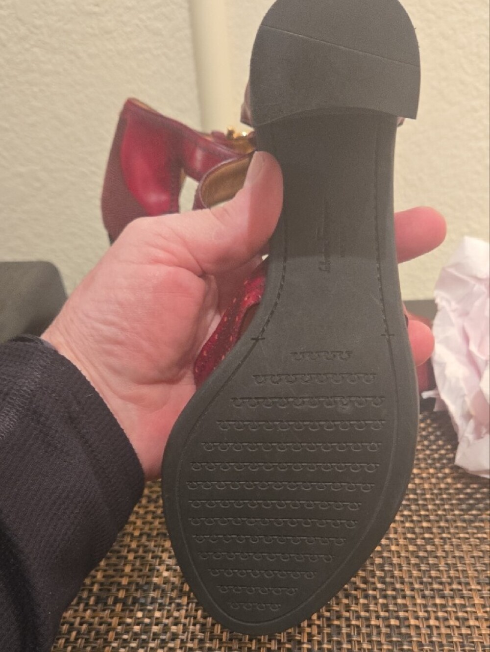 Salvatore Ferragamo Red Open-Toe Perforated Ankle-Strap Heels - Picture 8 of 15